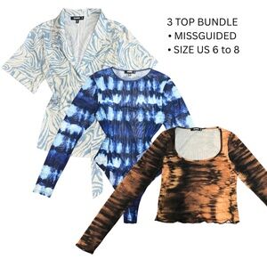 3-Piece Missguided Tops Bundle Size 6 to 8 – Y2K Tie Dye Animal Print